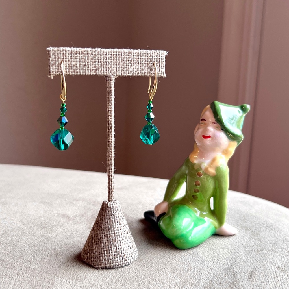 Handmade Emerald Green Beaded Drop Earrings